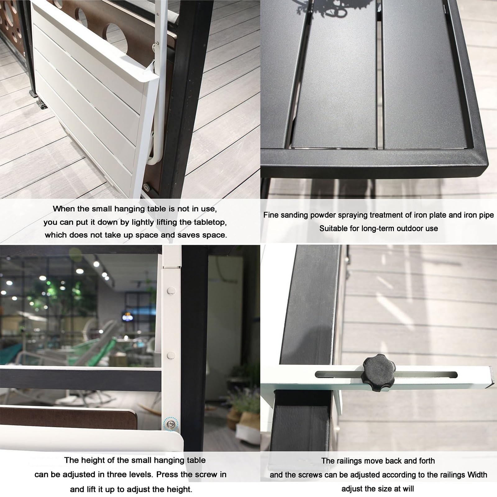 Balkonowy stół barowy na balustradę, stół balustradowy tarasowy, składany stół wiszący, balkon balustrada, regulowana wysokość (niebieski)