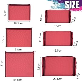 Boao 6 Pieces Mesh Makeup Bags Mesh Cosmetic Bag Portable Travel Organizing Zipper Pouch Toiletries Makeup Pouches for Home Office Travel Accessories(Wine Red)