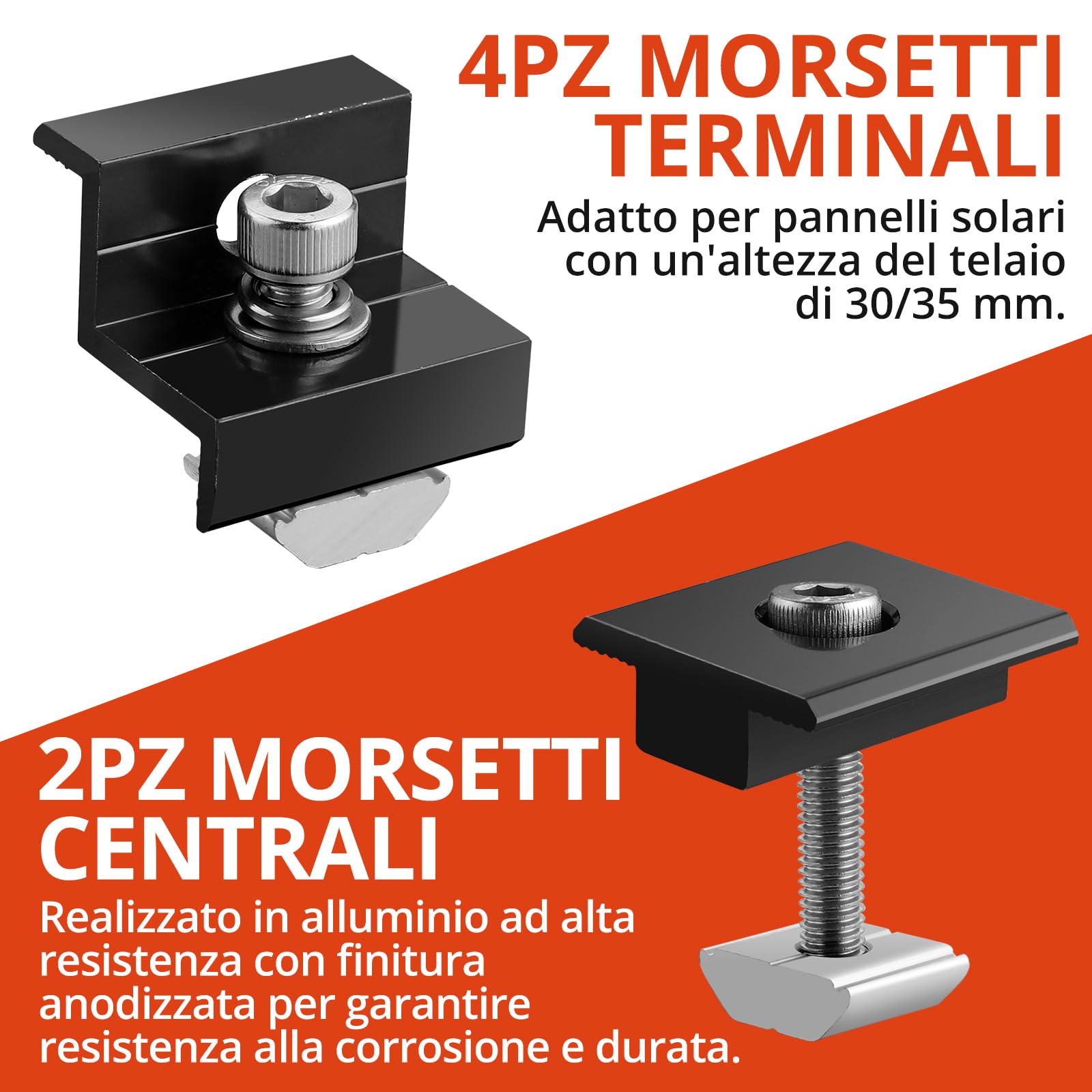 GETLITOOL Set Guide Morsetti Regolabili per Pannello Solare 30-35 mm, 6 Binari 120x25mm, 4 Morsetti Terminali, 2 Staffe Centrali
