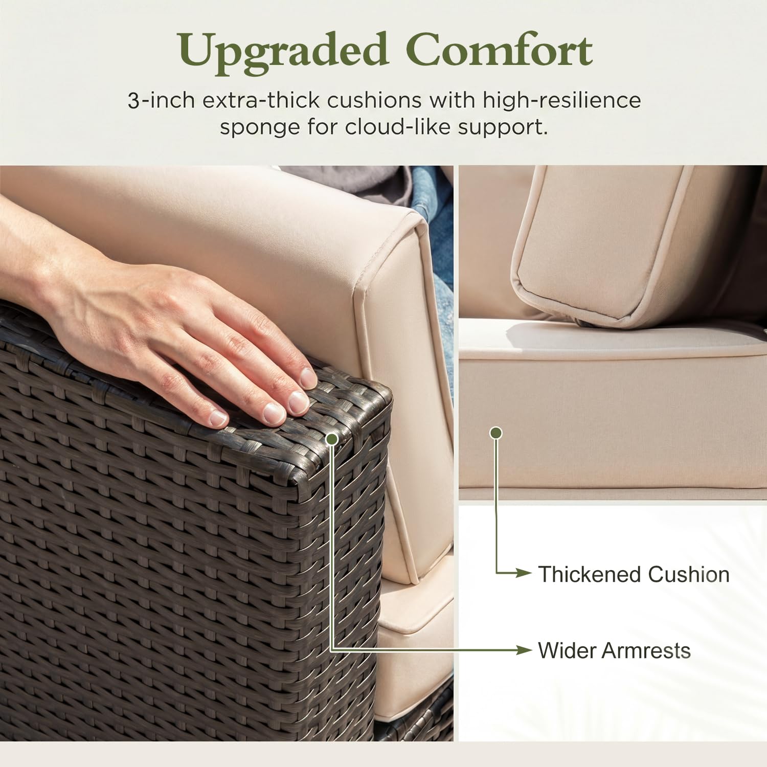 Devoko 5 Pieces Patio Furniture Sets All Weather Outdoor Sectional Patio Sofa Manual Weaving Wicker Rattan Patio Seating Sofas with Cushion and Glass Table (Beige) - 5