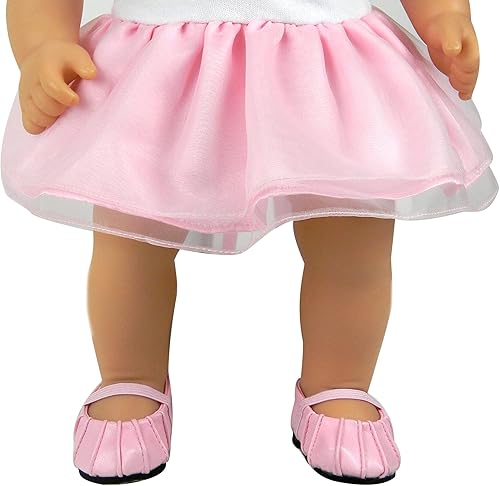 Miniatura 4 de Sophia's Zapatos de vestir plisados de piel sintética con correas elásticas para muñecas de bebé de 15 pulgadas, rosa claro