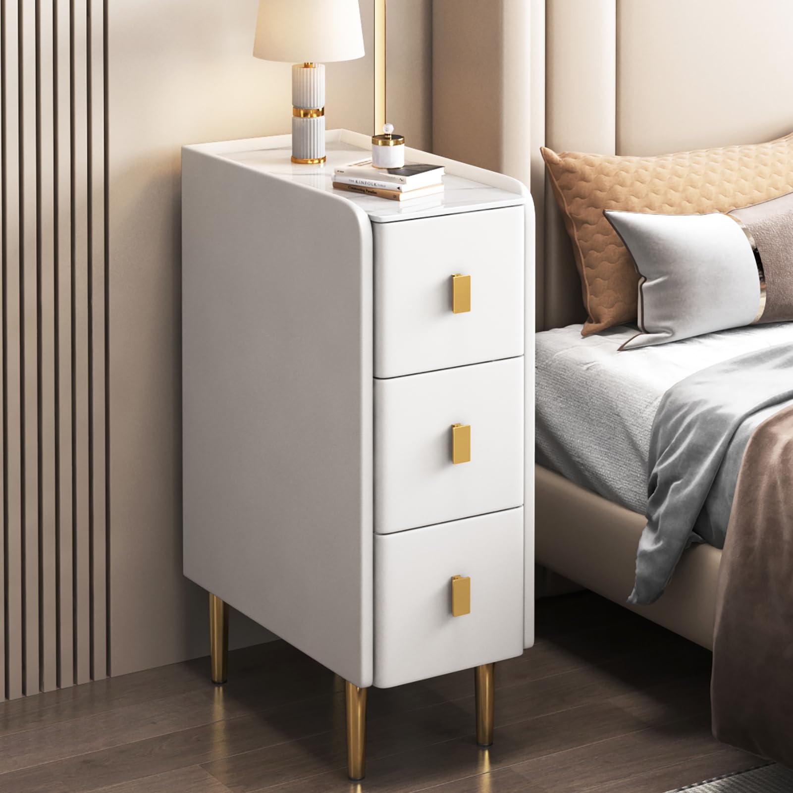 Table de chevet fine 2 tiroirs meuble d'appoint chambre et salon