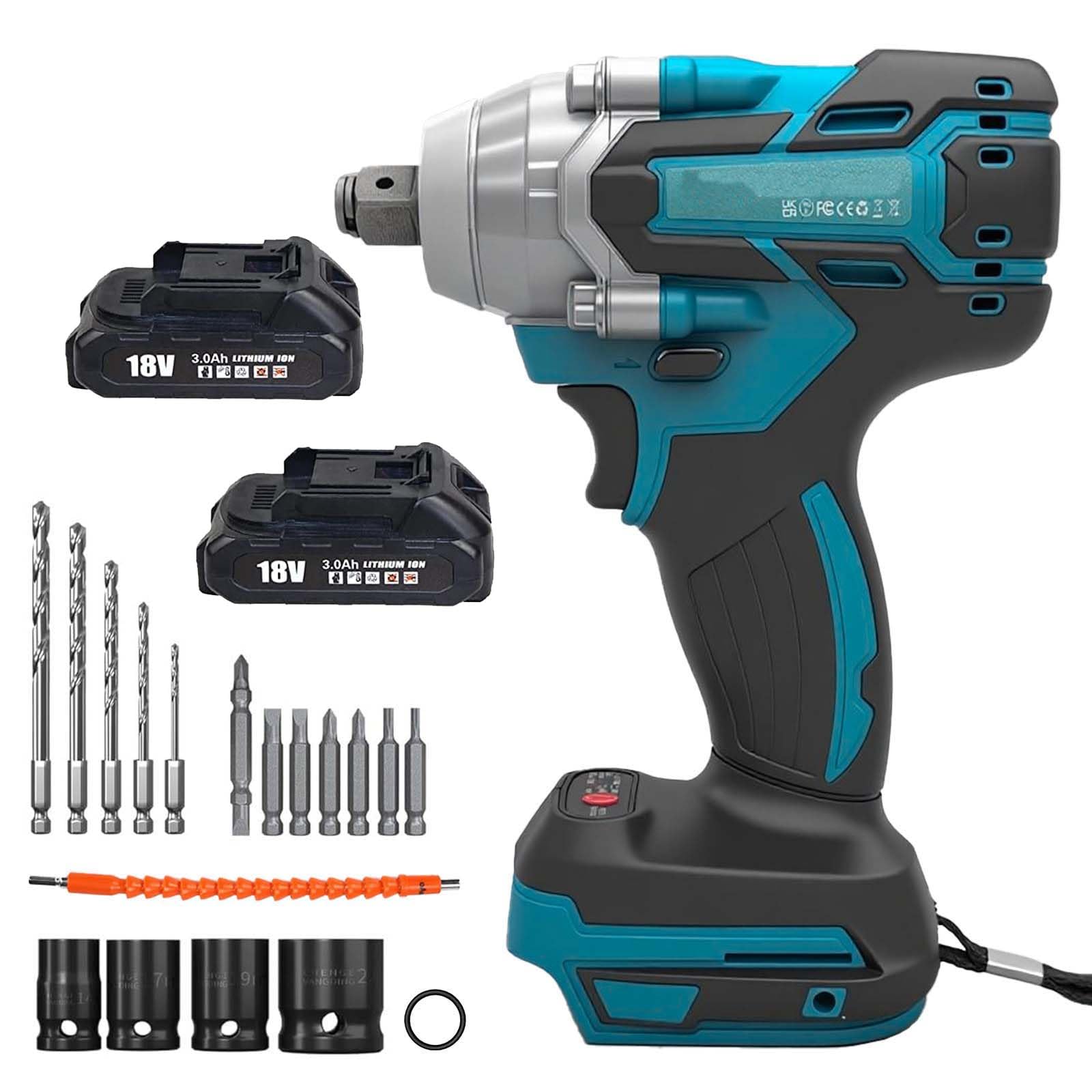 18V Cordless Impact Wrench for Makita 18V 2X 3.0AH Battery,420N 3200RPM, 1/2 inch Impact Gun, 17 pcs Accessories, for Car Tires, DIY Manufacturing Repair — image 1