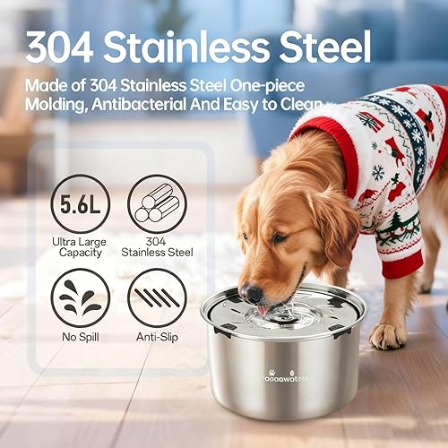 Miniatura 2 de Cuenco de agua grande para perros de 5.6L190 onzas, dispensador de agua para perros sin derrames, sin goteo, con disco flotante, cuenco de agua de