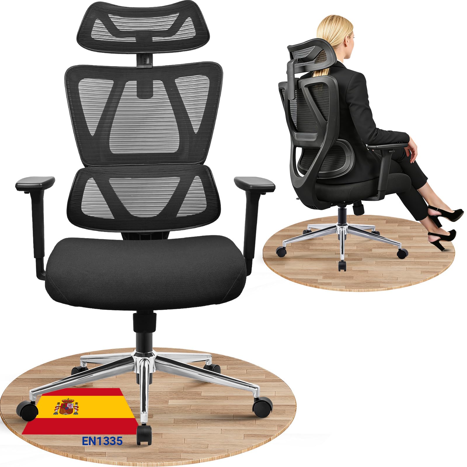 MELOKEA Silla de Oficina Ergonómica 150kg con Asiento de Muelles