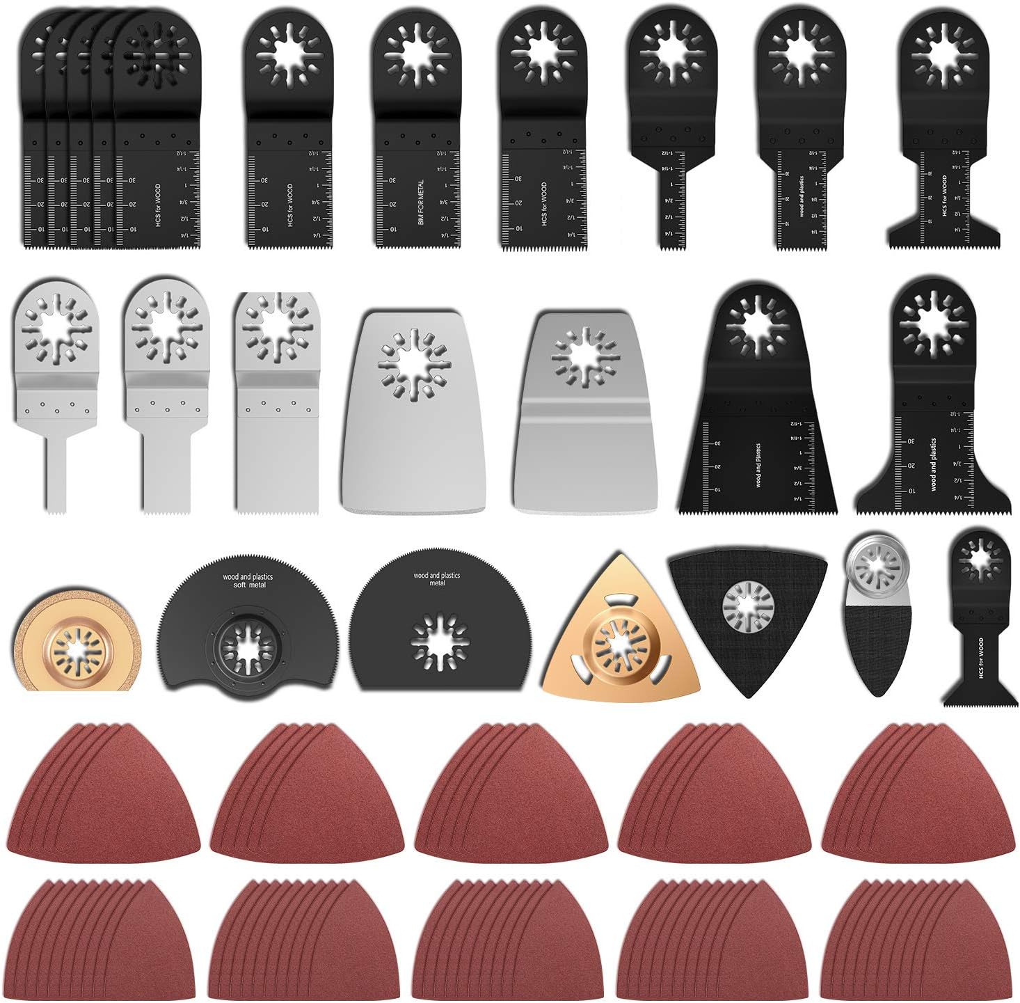 JetcloudOscillating Accessory Set Mix Multitool Saw Blades Multifunctional Tool Suitable for Fein Multimaster Makita Einhell, Stainless Steel, Pack of 100