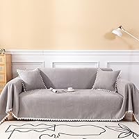 Vista 184 de VClife funda boho de sofá de felpilla para sofá seccional, funda antideslizante para sofá de 2 plazas, protector para mascotas con borlas, funda