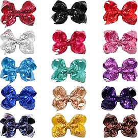 CLLOT Party Festival Baby Girls Sparkling Bows Clips 30PCS Glitter Sequins 4 Hair Bows Alligator Hair Clips for Girls Baby Children Toddlers