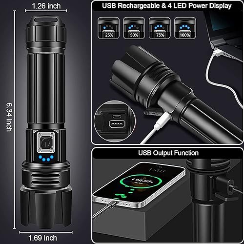 Miniatura 5 de Swanlake Linternas recargables de alta luminosidad XHP70 linterna táctica súper brillante, 10000 lúmenes con función de salida, zoom IPX6,