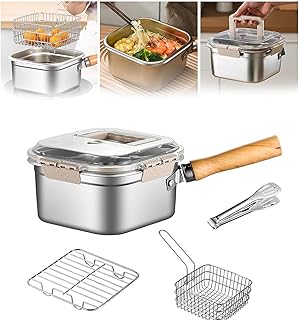 Azonee 2.5L Stainless Steel Deep Fryer Pot with Basket | Portable Small Frying Pot w/Detachable Handle