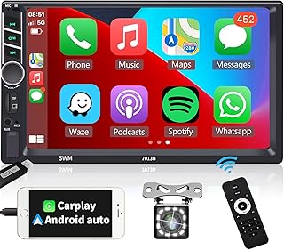 Apple Car Play Double Din Car Stereo Android Auto,podofo 7 Inch HD Touch Screen Bluetooth Car Radio Stereo Support FM Android/iOS Phone Mirror Link USB/AUX/TF Port,with Backup Camera Remote Control