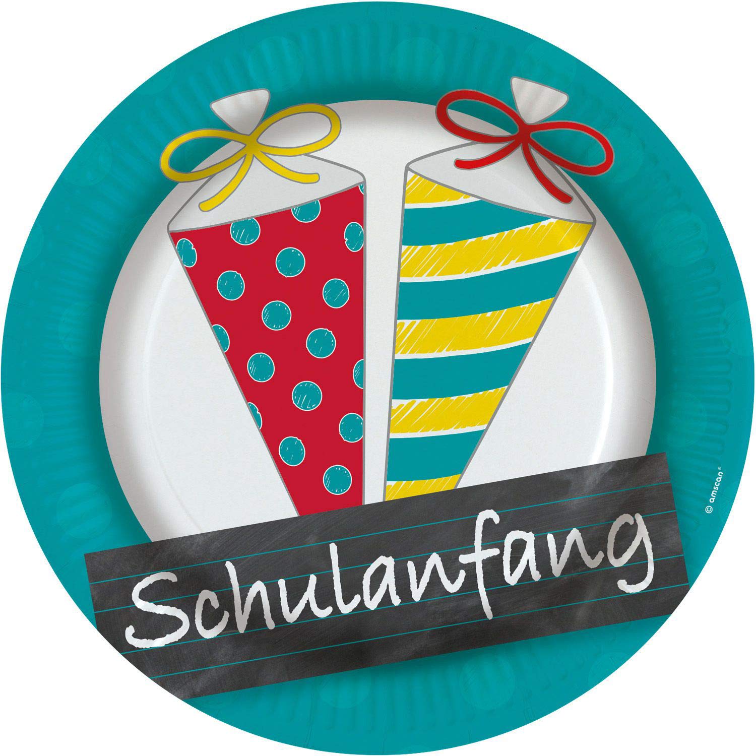 Amscan Schulanfang Teller – 8 Stück, 22,8 Cm Durchmesser, Aus Papier, Bunte Motive, Einwegteller Für Die Party