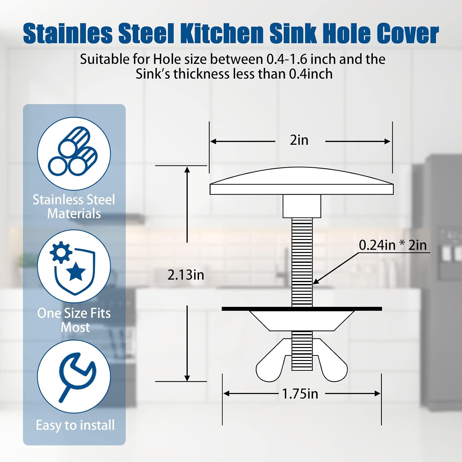 LEIFIDE 2 Pcs 2 Inch Kitchen Sink Hole Cover Faucet Hole Cover Stainless Steel Kitchen Sink Tap Plate Stopper Blanking Metal Plug(Black)