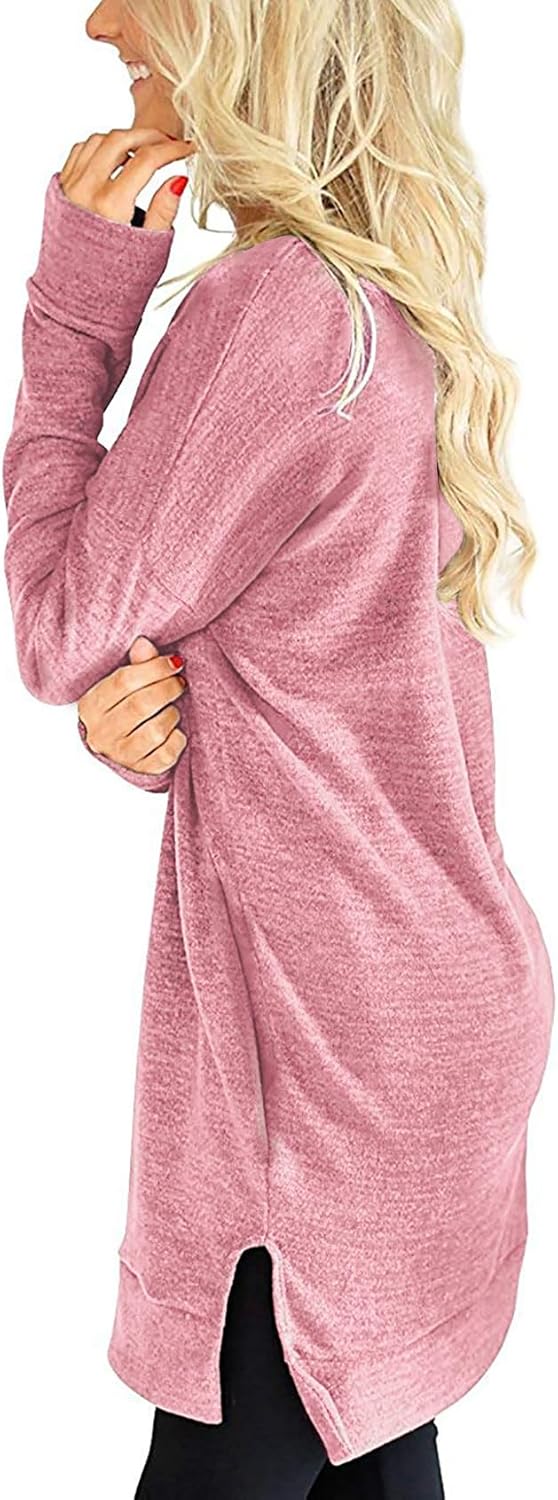 LERUCCI Tunic Sweatshirts for Women V-Neck Casual Long Sleeve Loose Pockets Tunic Tops Blouse T-Shirt Pink S - Image 3