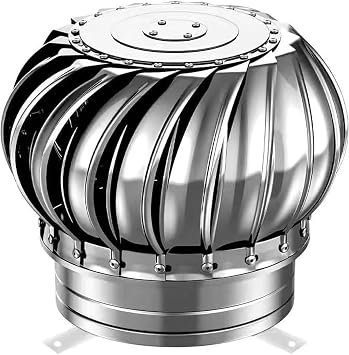 Stainless Steel 304 Roof Wind Rotating Turbine Cap Vent - 4 8 10 12Inch Roof Vents - Attic Air Vent Exhaust Wind Turbines Cap Roof Flue Vent - Ventilating Fan, 160mm/6.3in