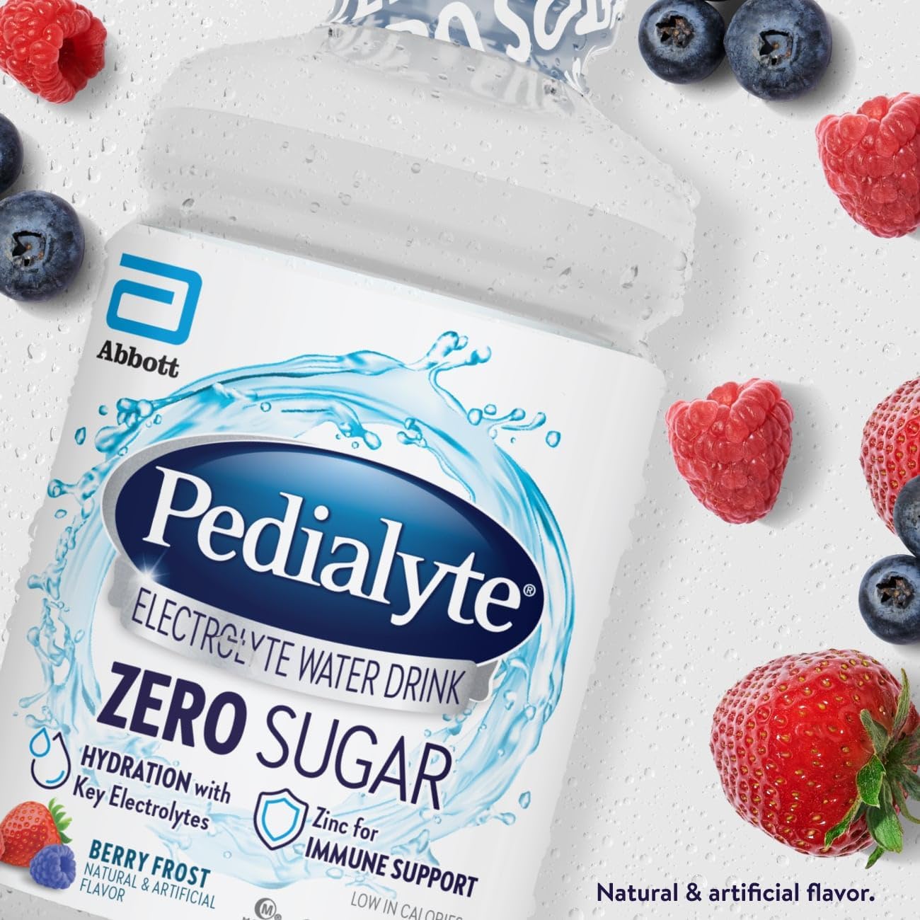 Pedialyte Electrolyte Water with Zero Sugar | Hydration with Key Electrolytes | Low in Calories | Berry Frost, 1 Liter, Pack of 4