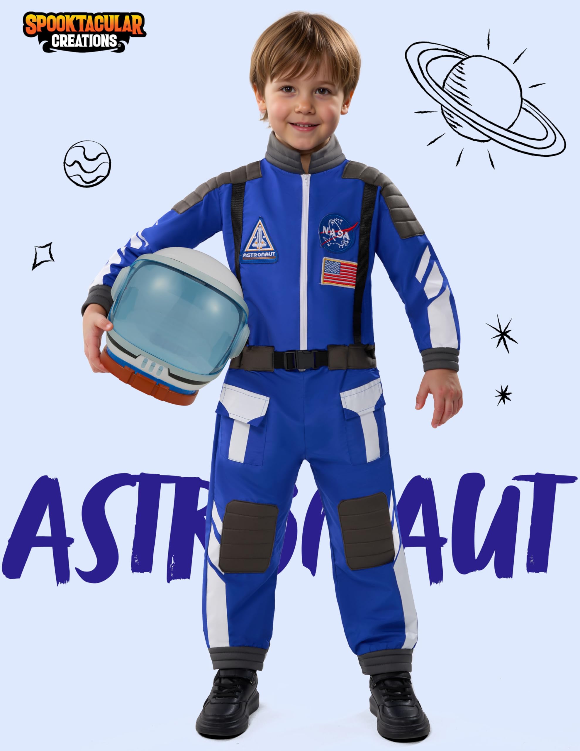 Spooktacular Creations Kostium na Halloween dla dzieci, unisex, niebieski z czarnymi detalami, kostium astronauty na prezent na imprezę