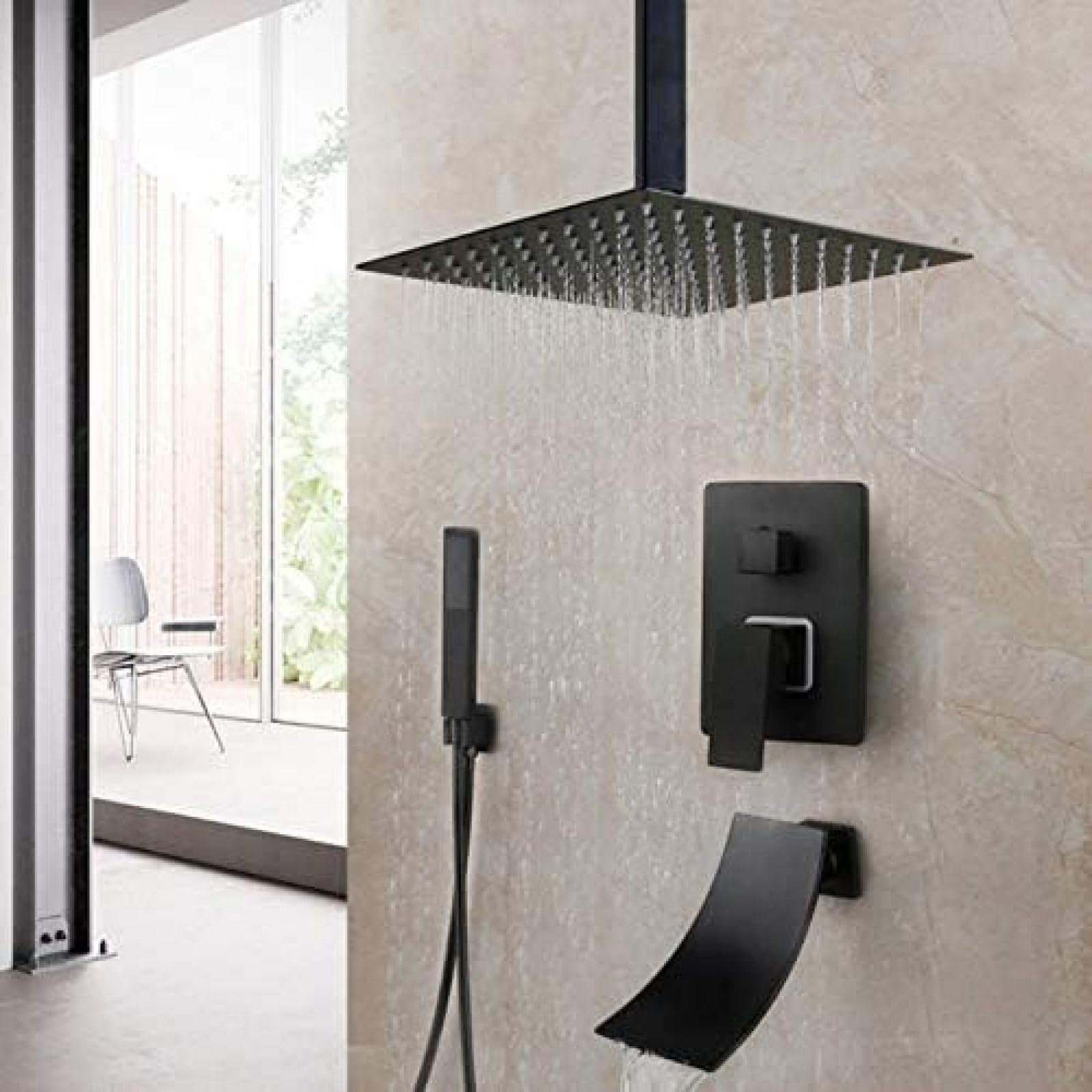 SWENEEN Handheld Showerblack 10 Inch Rain Shower Bathroom Shower Faucet Bathtub Rain Square Shower Head Shower Faucet Set,Shower System,