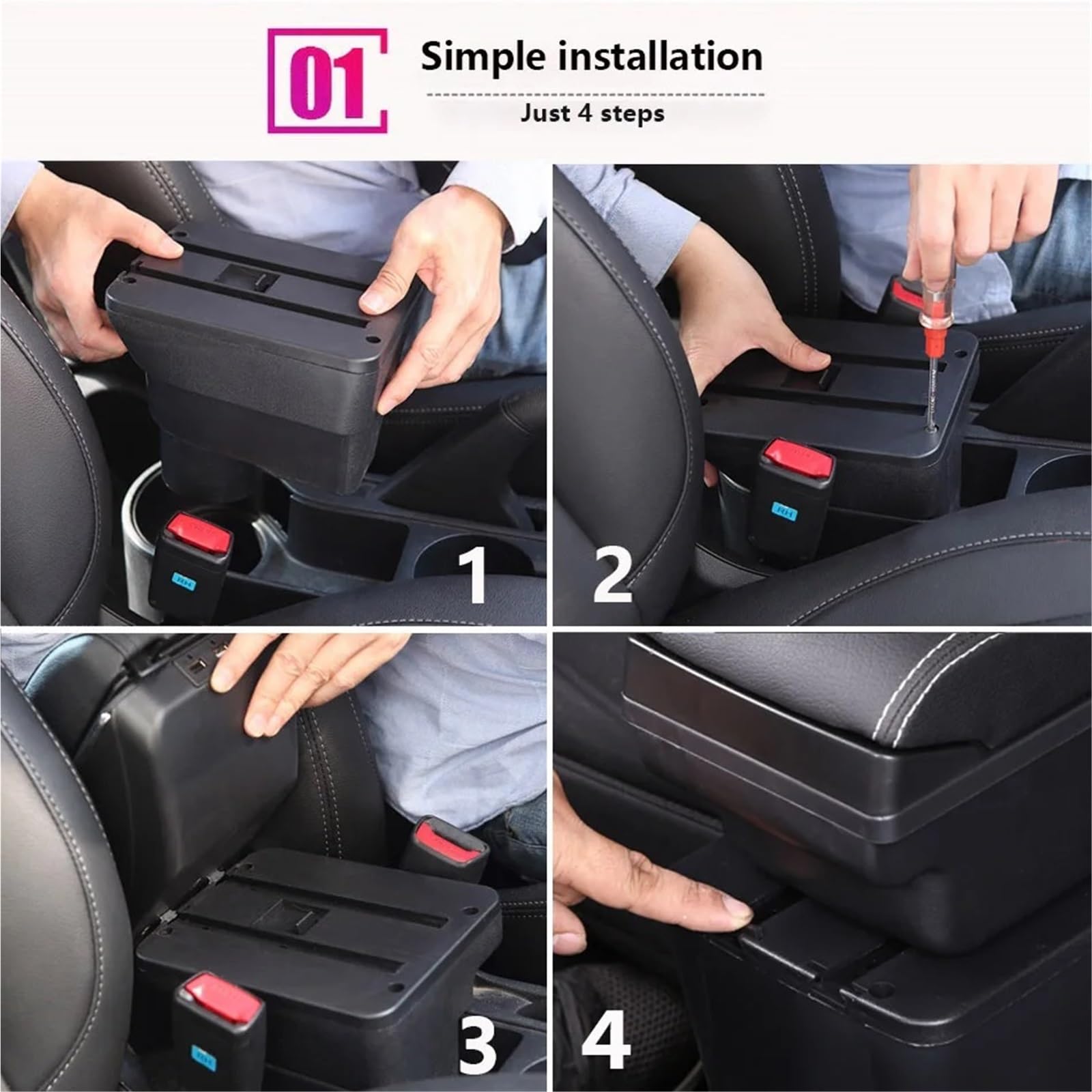 Bandeja de Silicona para Consola Compatible con Suzuki SX4, reposabrazos, piezas interiores, caja de reposabrazos para coche, piezas de modernización, caja de almacenamiento(C1 Black red NO USB)