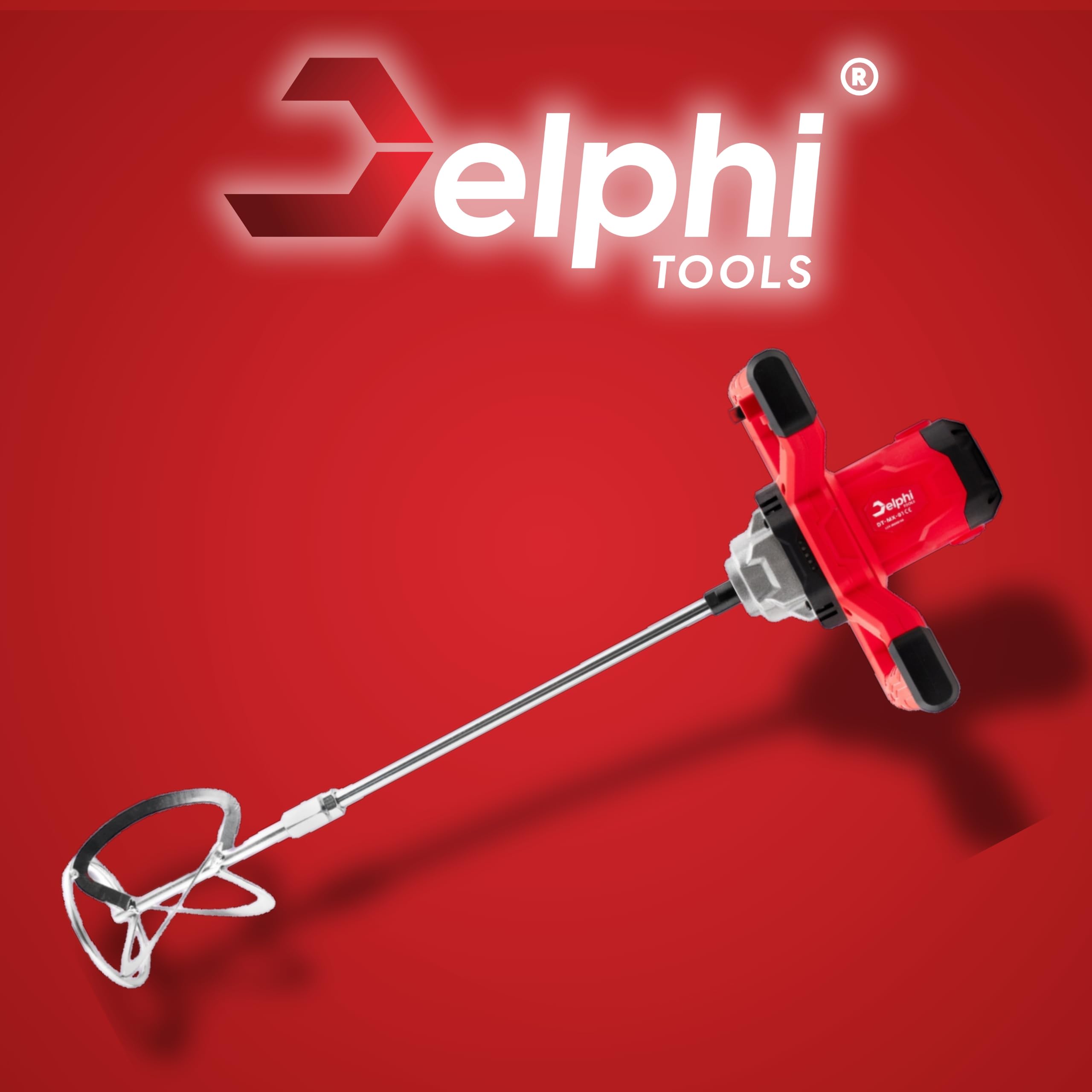 Delphi Mélangeur électrique 2600 W avec 2 agitateurs, 6 vitesses, pour colle, béton, peinture, plâtre avec sac et accessoires M14 940 tr/min