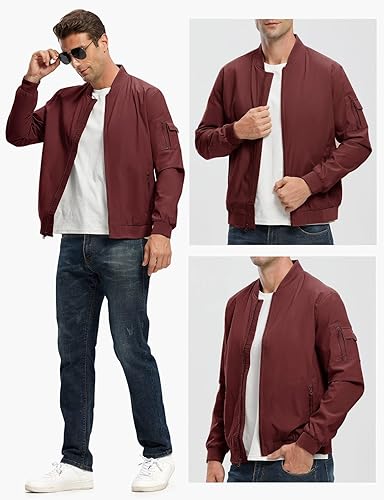 Vista 7 de Rdruko Chaqueta Bomber Ligera para Hombre Cazadora Cortavientos Casual Elegante a la Moda