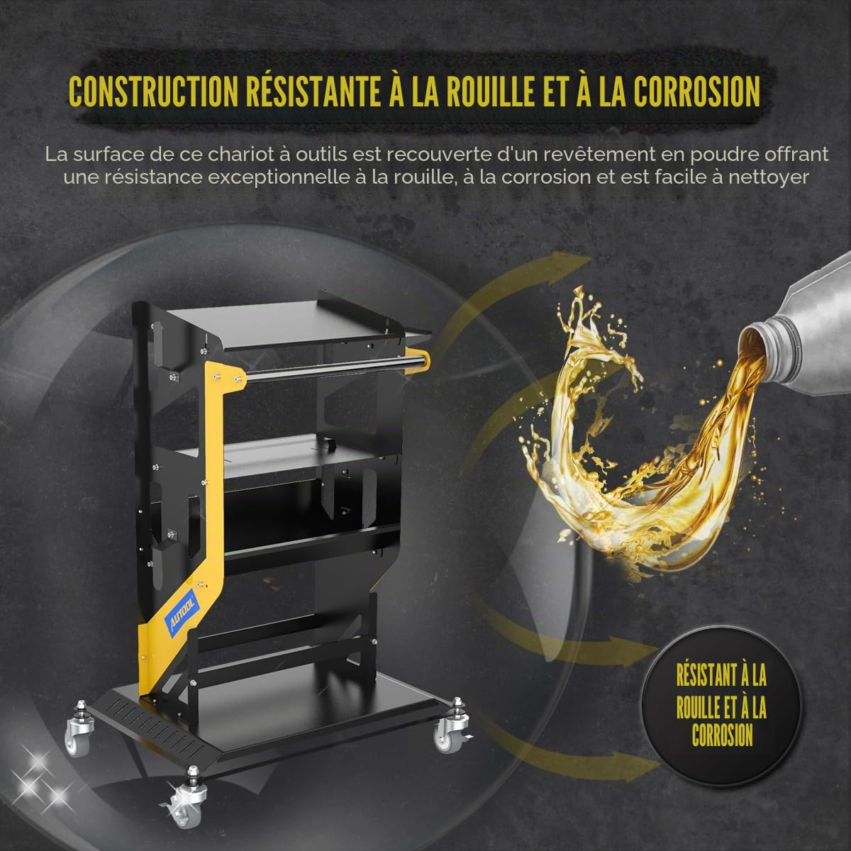 Chariot à Outils à roulettes à 3 Niveaux, capacité de 150 kg, Chariot Utilitaire Robuste, Organiseur d'outils de Service Automobile, Chariot à Outils de Service Commercial Industriel pour mécanicien
