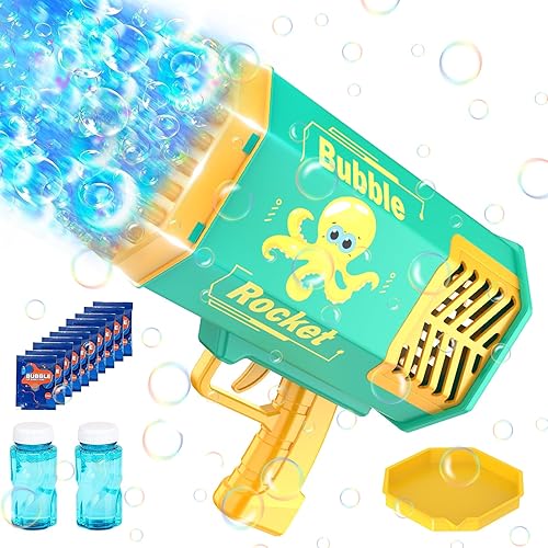 Bazooka - Pistola de burbujas de 69 agujeros con luces coloridas, soplador de burbujas de cohete grande para niños y adultos, juguetes para hacer