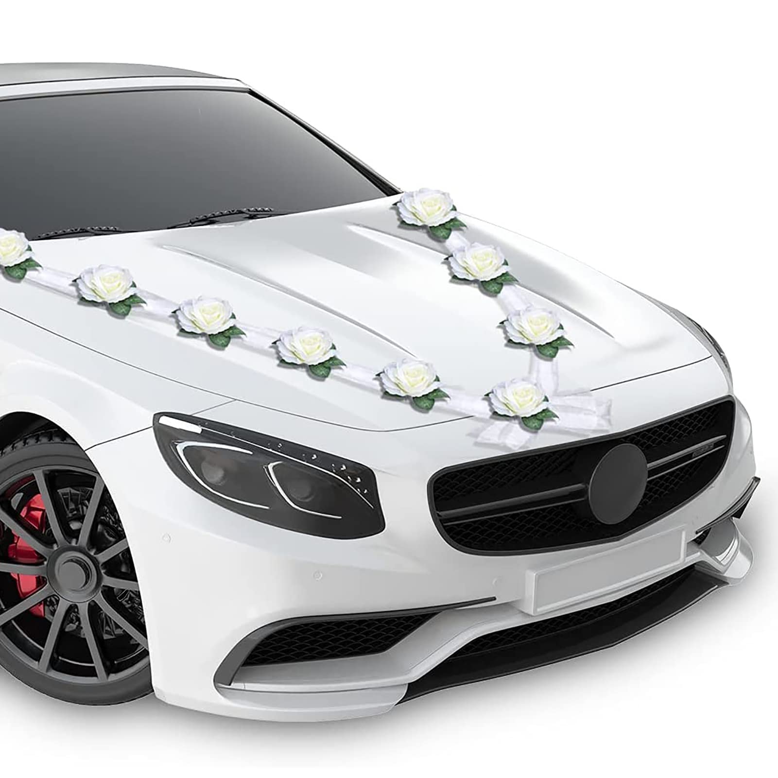 Amazon Kwti 結婚式の車の装飾 ウェディングカーフロントフラワーデコレーション 人工白いバラ車の花の飾り結婚式 車の装飾用品の装飾パーティー Color Beige 造花 オンライン通販