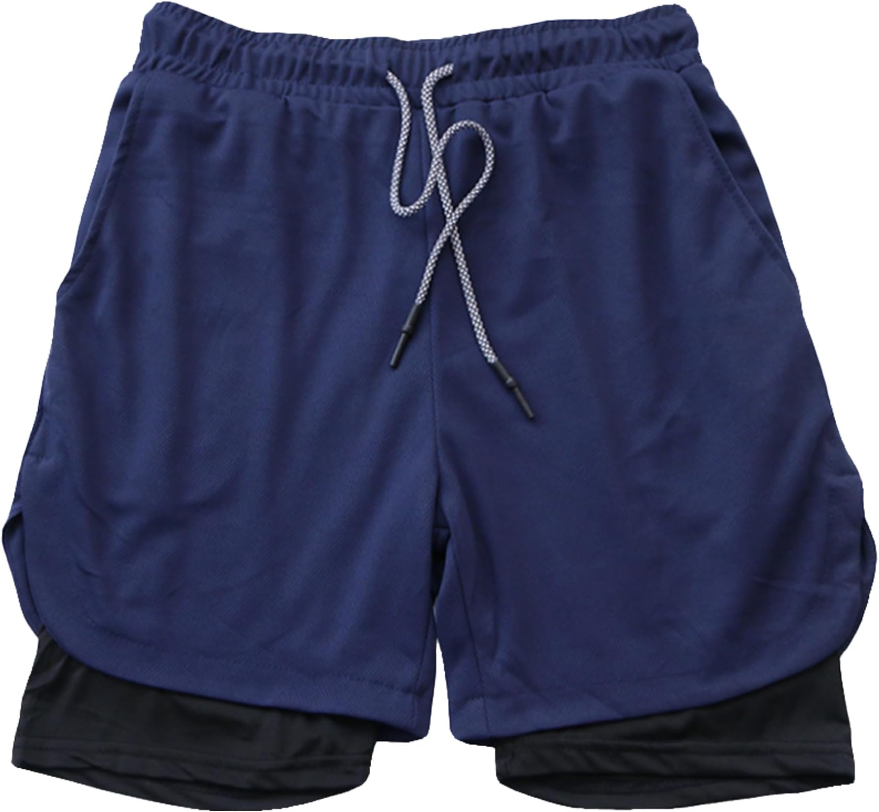 Fitness Shorts Men Sportswear Running Shorts Drawstring 2 Layer Loose Sport Shorts with 4 Pockets