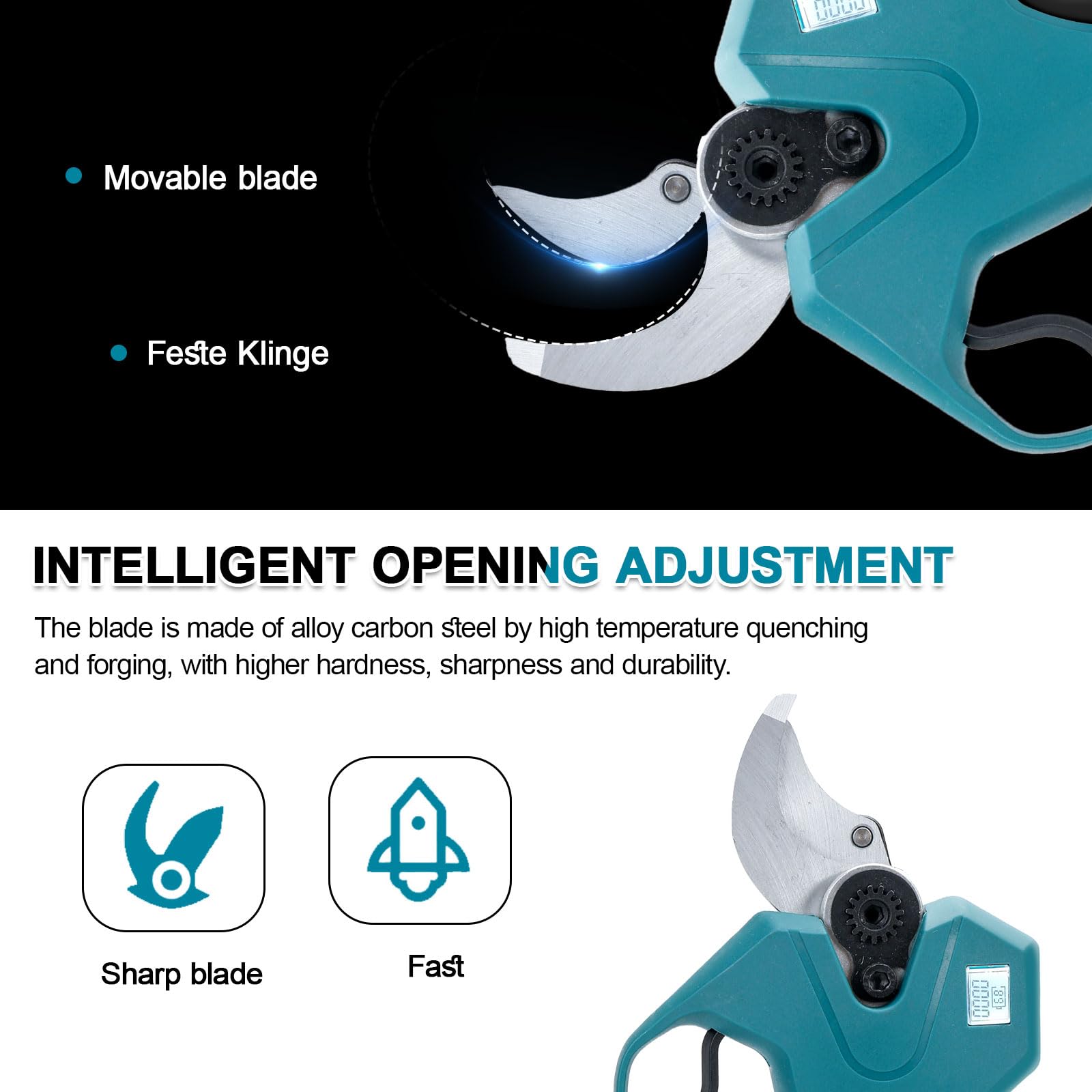 Roadtime Sécateur Électrique sans Fil, Compatible avec Makita 18V Batterie, Diamètre de Coupe 30mm, Sécateur sans Fil avec Pierre à aiguiser, Gants et Lunettes de Protection (Outil Uniquement)
