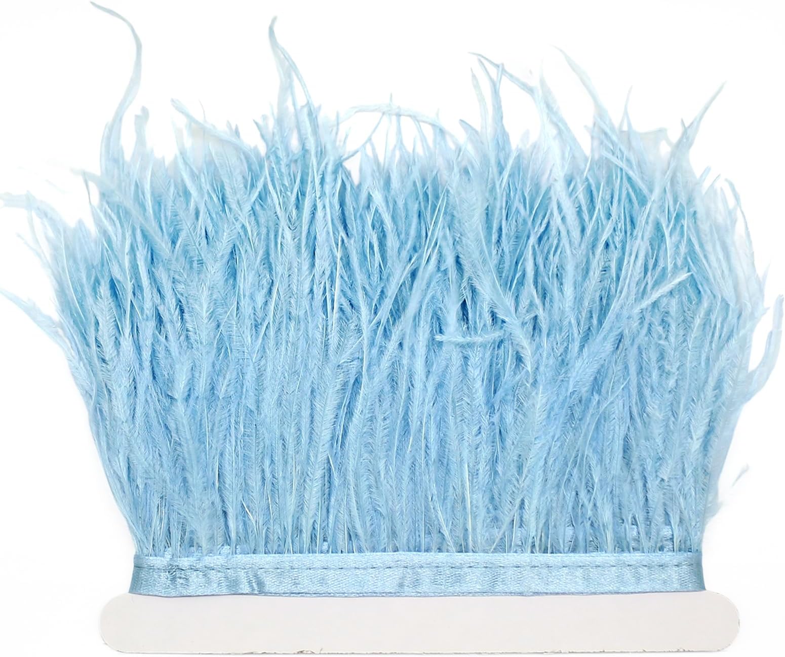 FQTANJU 2 Yards Soft & Natural Ostrich Feathers Fringe Trims Ribbon Used for Dress, Sewing, Craft Clothing, Lighting Decoration, Clothing DIY, etc. (Light Blue)