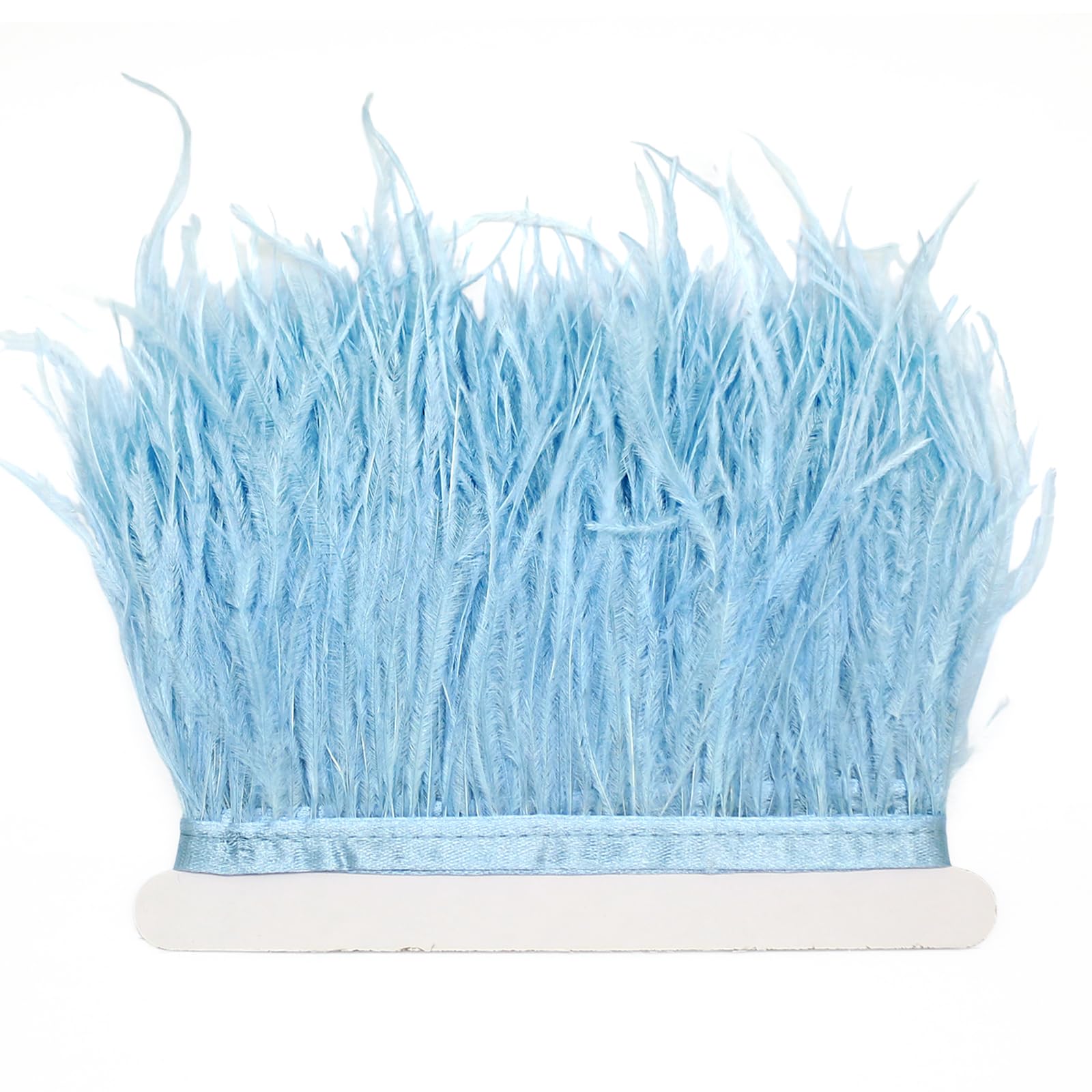 FQTANJU 2 Yards Soft & Natural Ostrich Feathers Fringe Trims Ribbon Used for Dress, Sewing, Craft Clothing, Lighting Decoration, Clothing DIY, etc. (Light Blue)