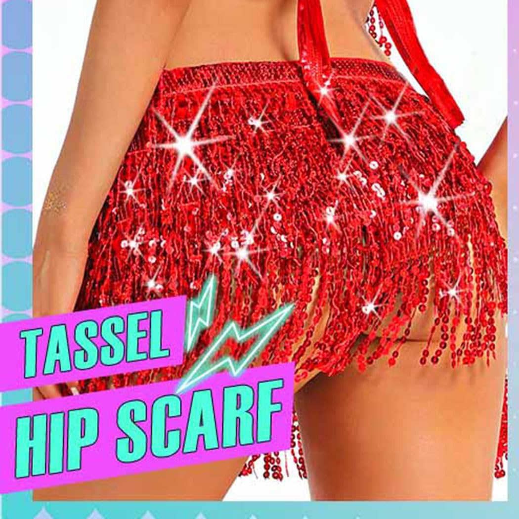 Zoestar Sequin Fringe Skirt Sparkly Tassel Wrap Skirts Belly Dance Hip Scarf Rave Costume for Women - Image 6
