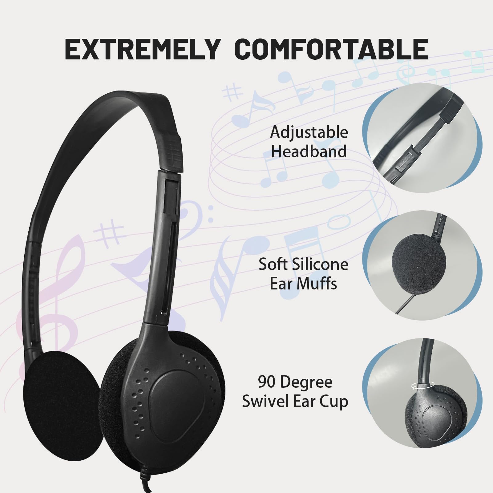 Auriculares USB-C a granel, paquete de 20 adecuados para aula, escuela, niños y adolescentes, auriculares USB tipo C compatibles con almohadilla y teléfonos inteligentes (negro)