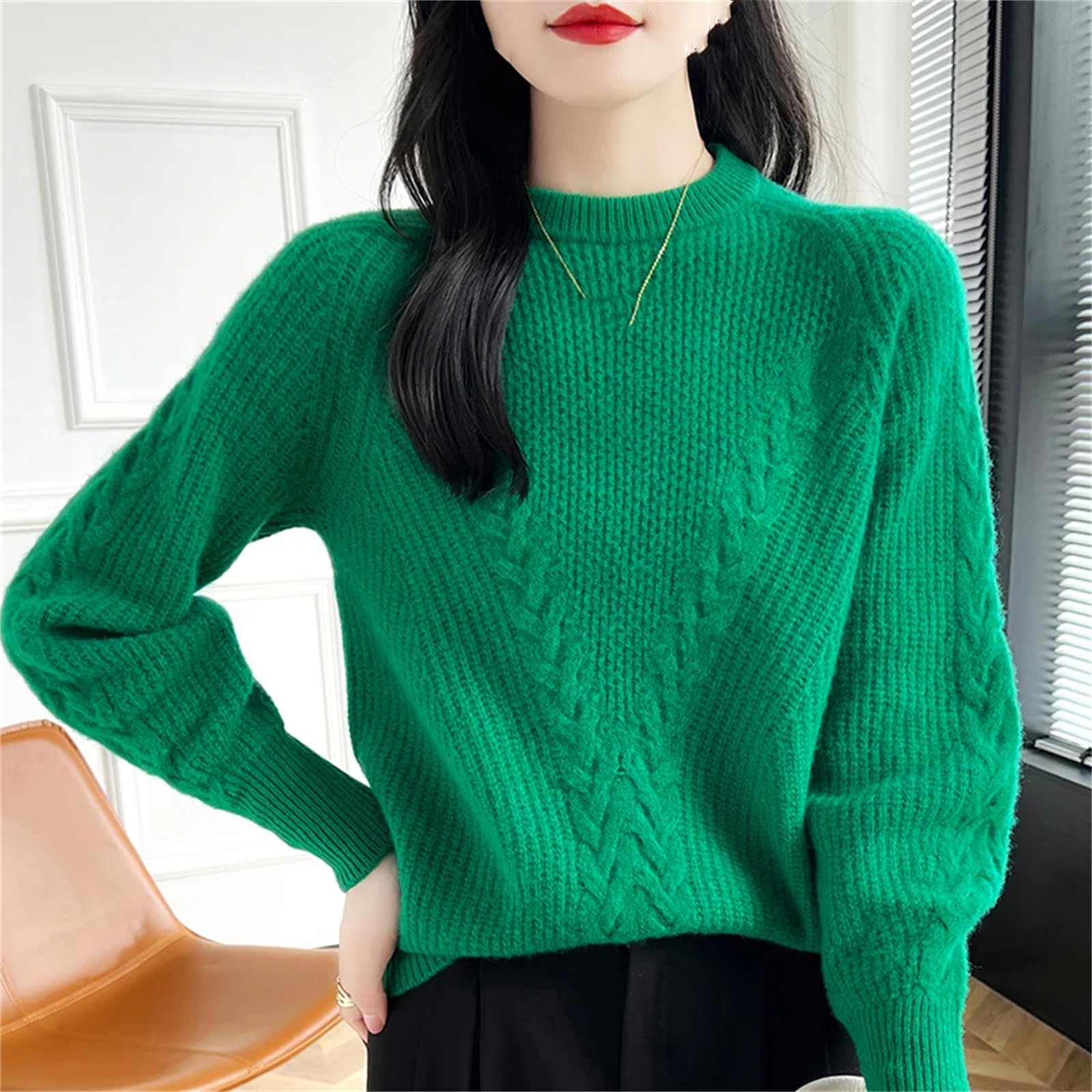 Damen Herbst Winter O-Ausschnitt Kaschmir Pullover Wolle Strickpullover Lose Pullover