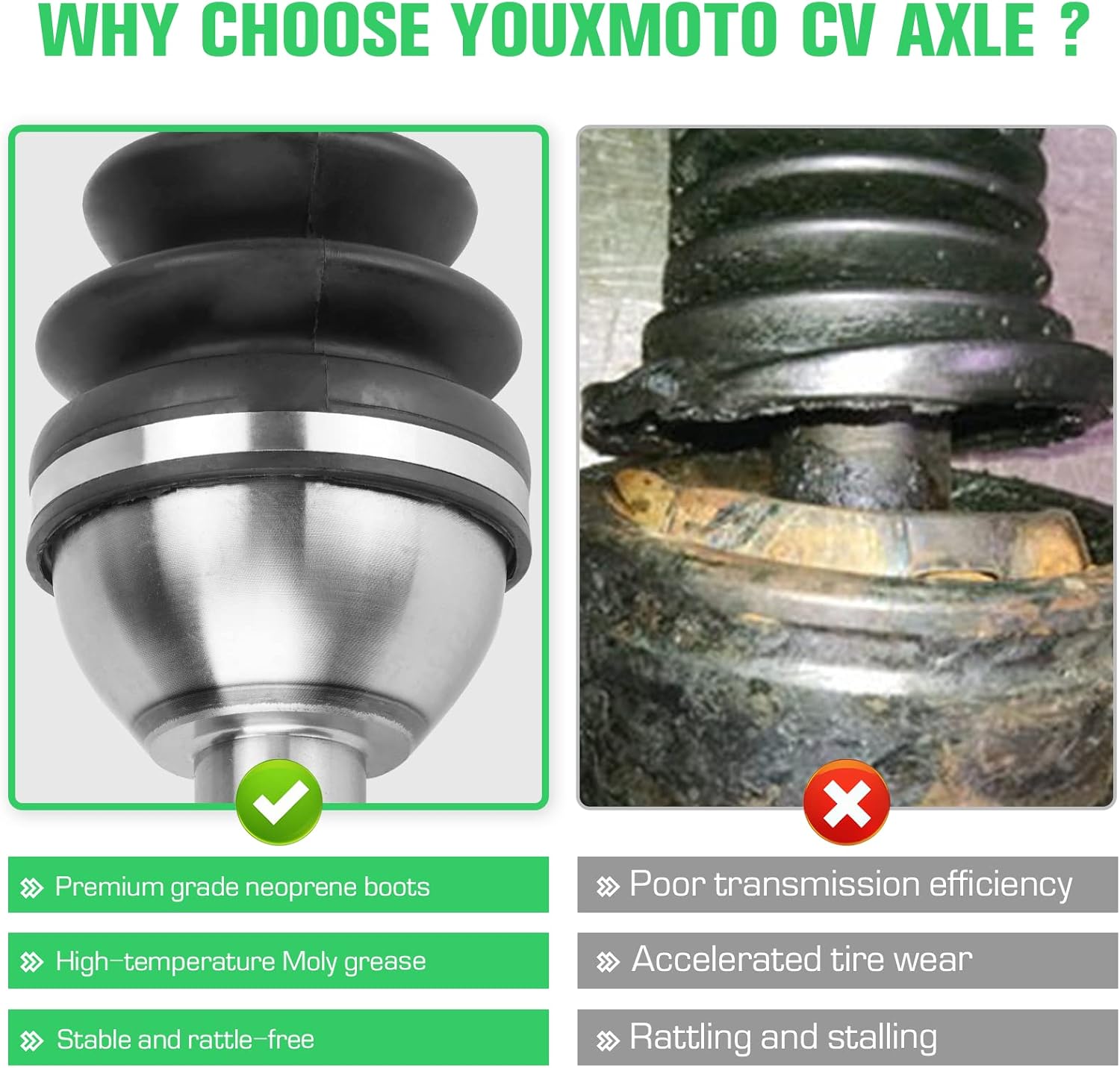 Youxmoto CV Axle Rear Left Right Fit for Can-Am Commander 1000/ 800R 2011 2012 2013 2014 2015, Max 1000 2014-2015, 4340 Chromoly Steel Drive Half Shaft, for 705500960, 705501456, 705501481