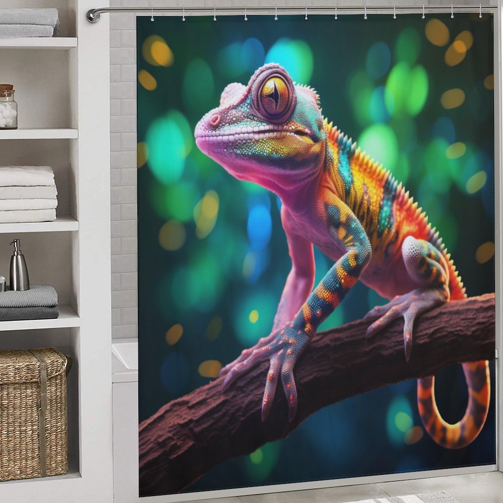 Rideau douche imperméable caméléon en tissu lavable pour une salle de bain moderne et propre