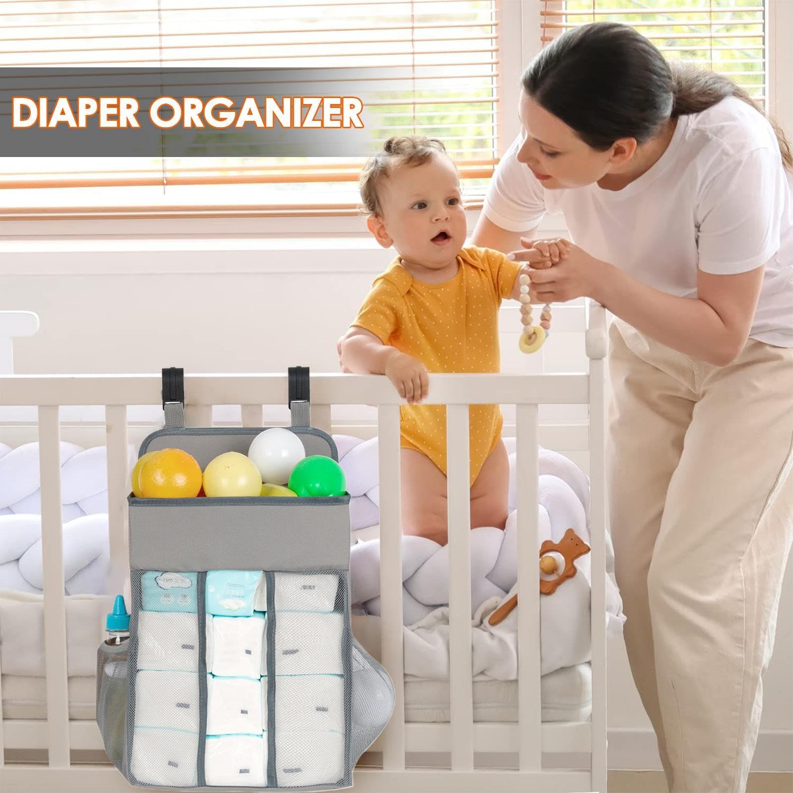 Cesta de pañales, organizador portátil de pañales, cesta de bebé que ahorra espacio, apilador de pañales colgante para guardería, hogar y viajes, ideal para padres