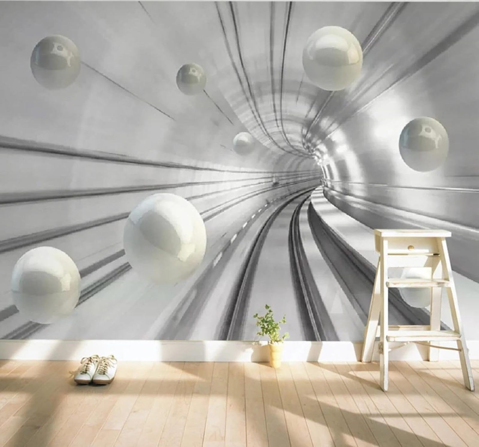 XLMING Abstract Tunnel Spatial Extension Spheres Individuality 3D Wallpaper Luxury Silk Study Dining Feature Sofa Grey Bedroom Living Room Tv Decorative Wall-400cm×280cm