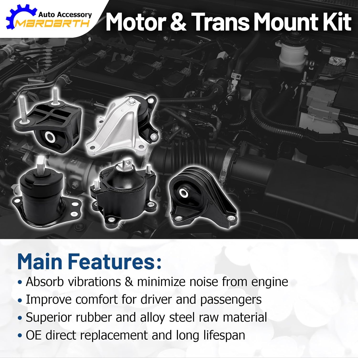 Set of 5, Engine Motor Mount and Transmission Mount Kit Replacement Compatible with 2013-2017 Accord 2.4L L4 Automatic Trans Only, Replace OE# A65072 A65054 A65040 A65068 A65071