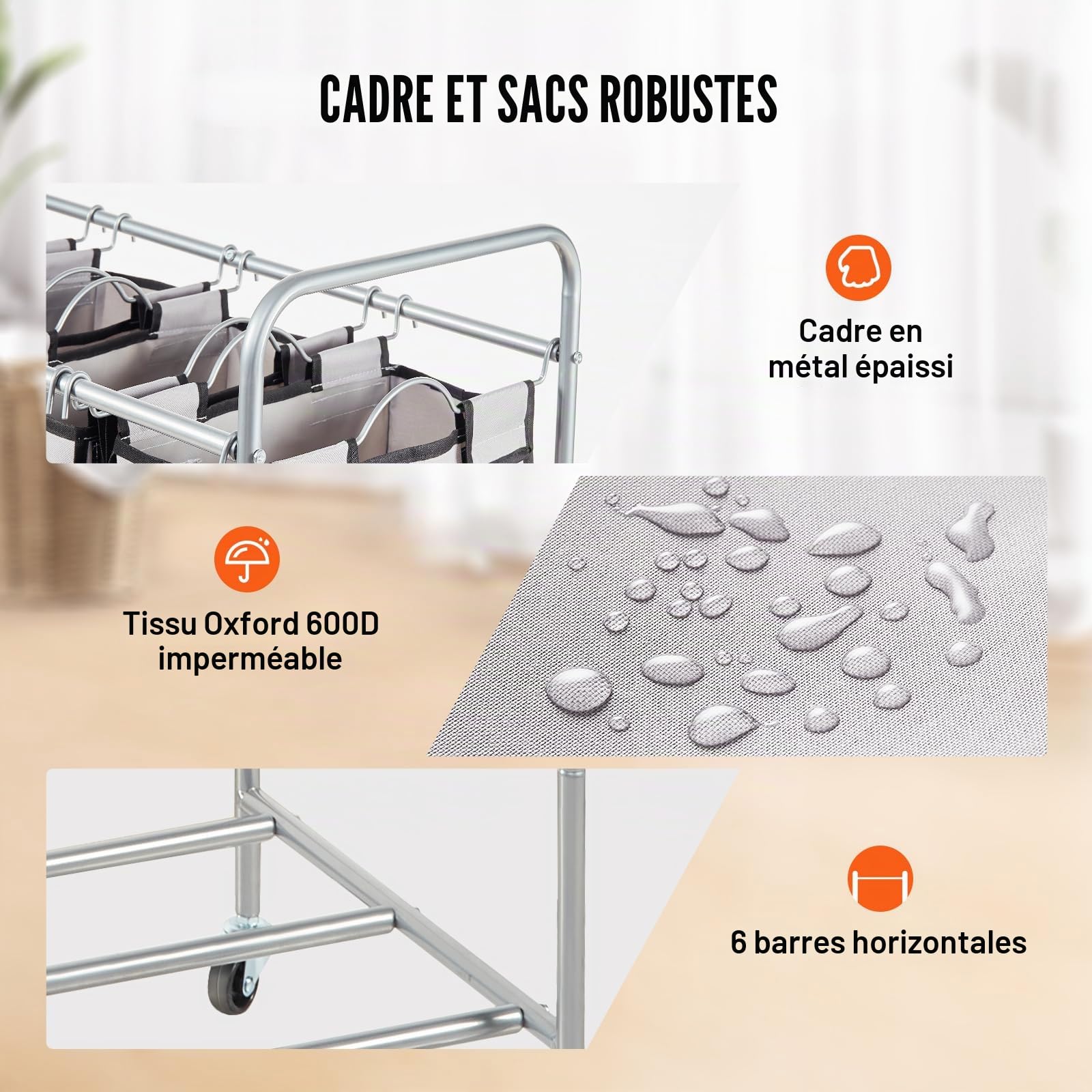 VEVOR Panier à Linge Panier à Linge Robuste avec roulettes verrouillables Robustes pour vêtements Sales dans la buanderie, la Chambre à Coucher