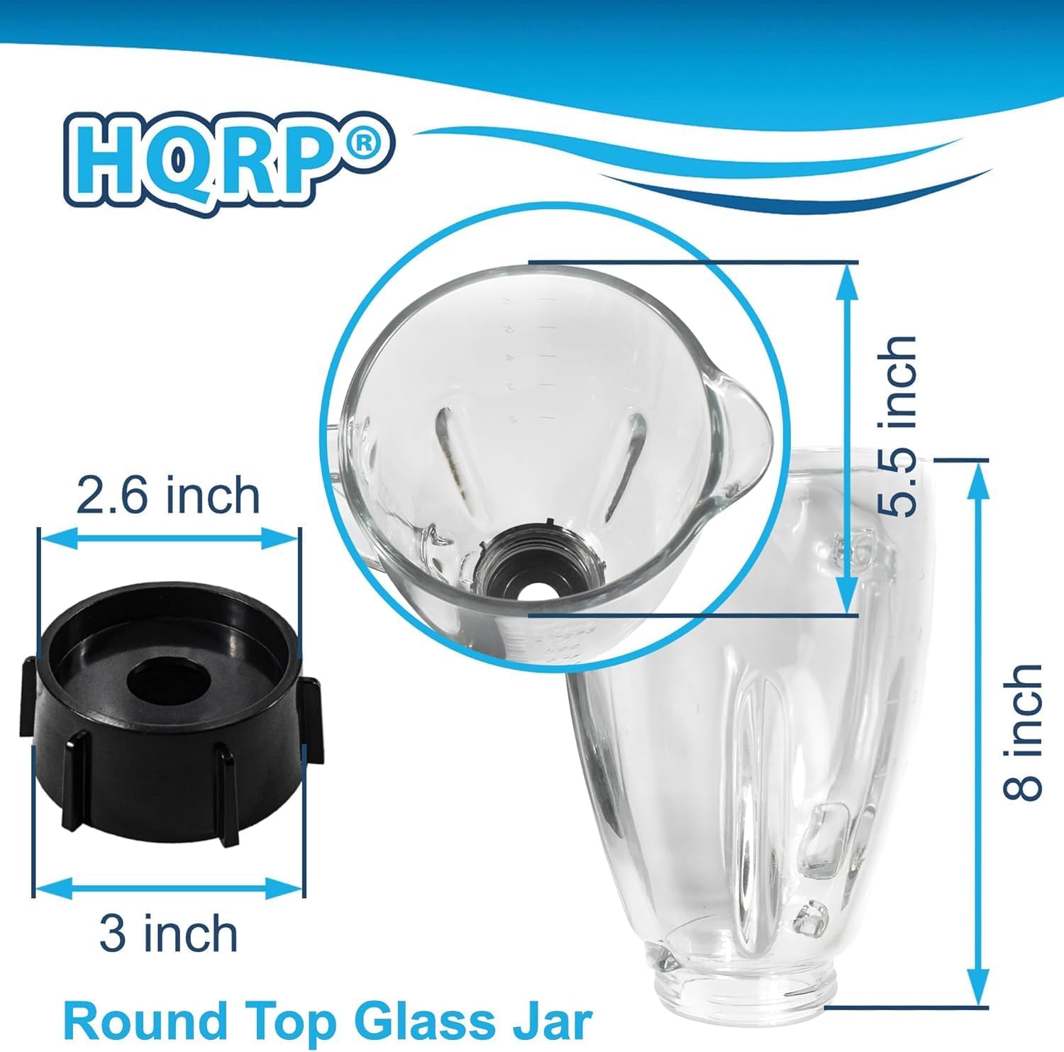HQRP Glass Jar Set Replacement for Oster Osterizer Blender, 014709-156-000 004902-003-NP0 084036000000 124461, 1.25L Pitcher, 0.33 Gallon Capacity, Round