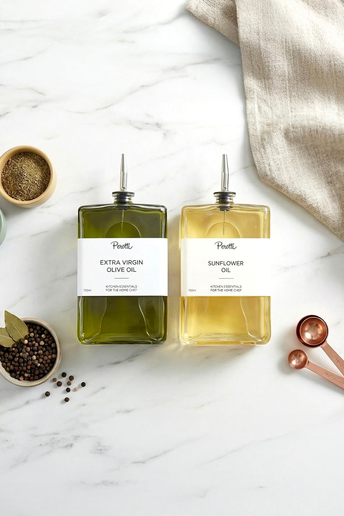 Set di 2 dispenser per olio in vetro, 750 ml, per aceto e olio, moderno, in vetro trasparente, per cucina e gastronomia