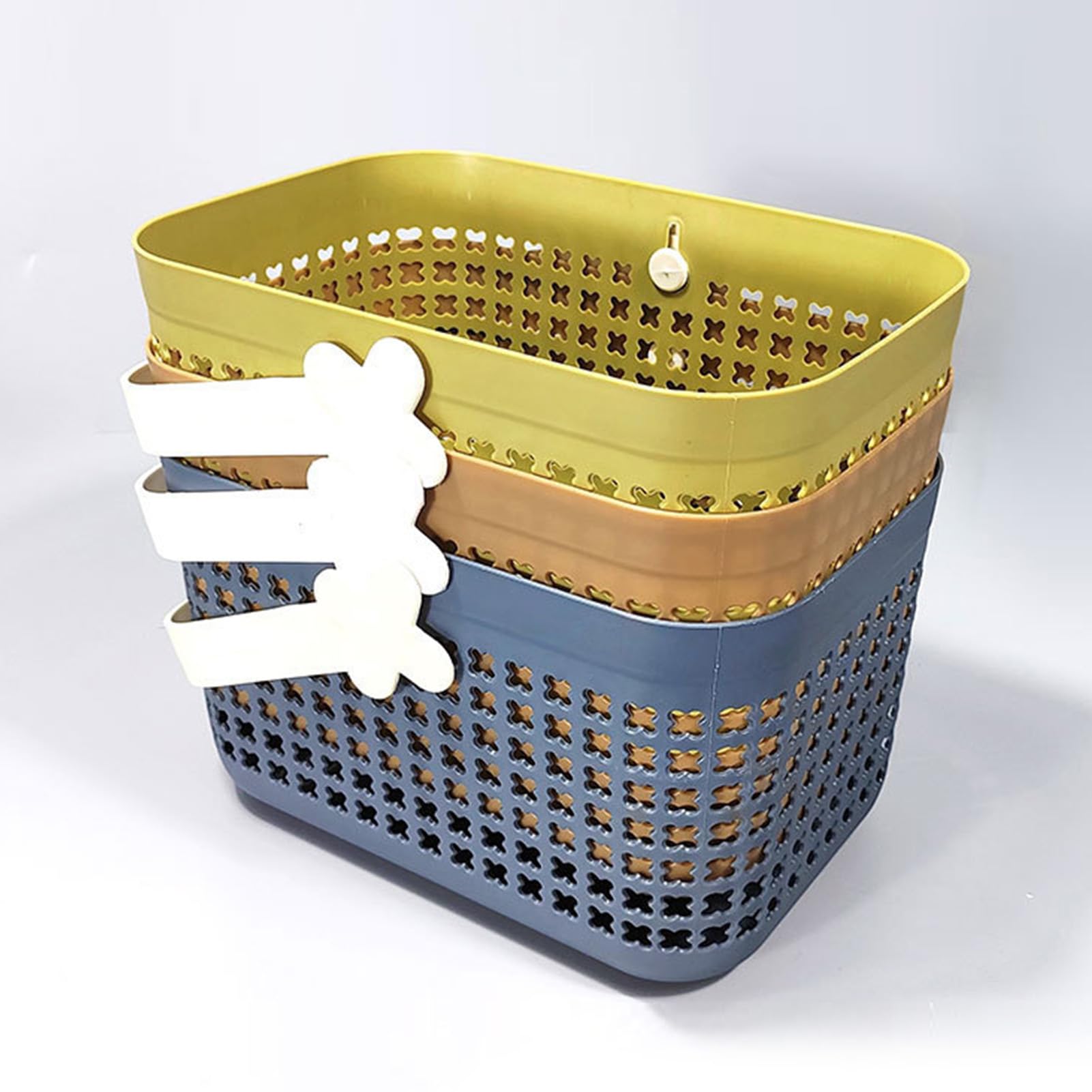 Asixxsix Cestino per Raccolta in Plastica da 3 Pezzi, Cestello Portaoggetti Rettangolare Impilabile con Manici Robusti per Raccogliere Verdure, Frutta e Bacche, Cucina da Giardino