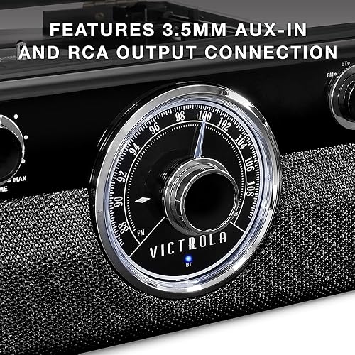 Miniatura 10 de Victrola Metropolitan Mid Century - Tocadiscos Bluetooth 4 en 1 y centro multimedia con altavoces integrados, tocadiscos de 3 velocidades, radio