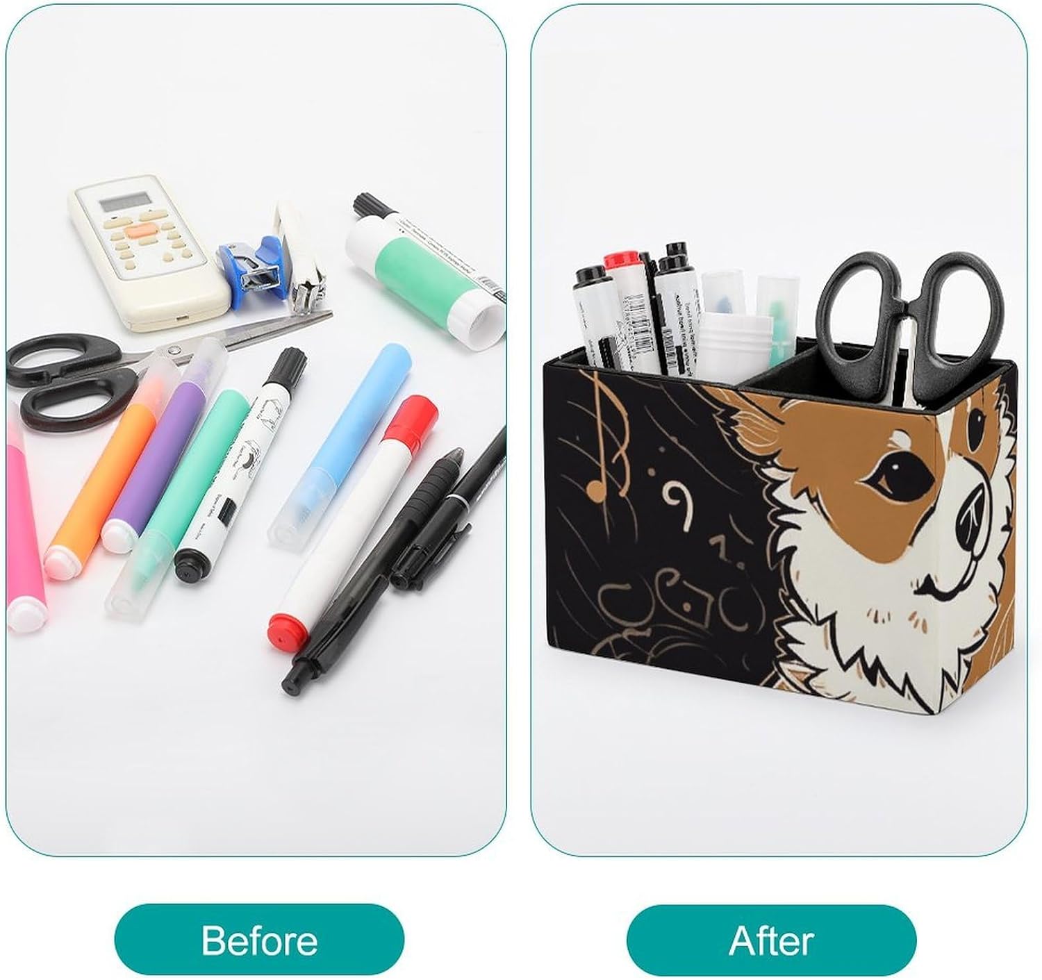 Corgi Who Loves Music Pencil Holder Exquisite Fashion Leather Pen Receptacle Soft High-End Pen Container for Office Home Accessories Or Housewarming Present image 3