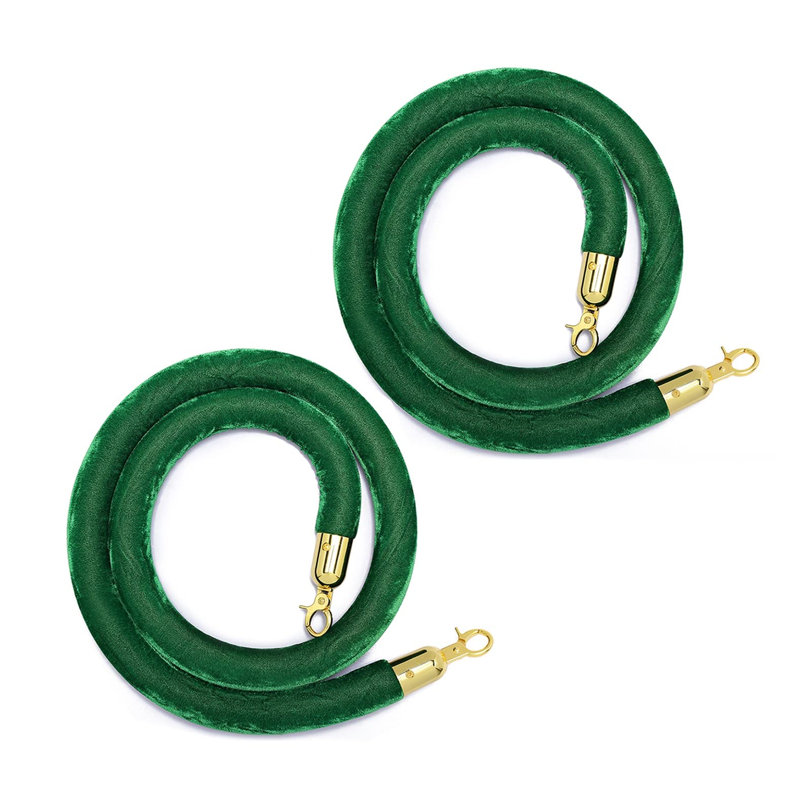 2 Pack Velvet Rope, Thick Stanchion Hanging Ropes with Gold Clasps, Crowd Control Ropes Safety Barrier for Red Carpet/Movie Theaters (Color : Green)