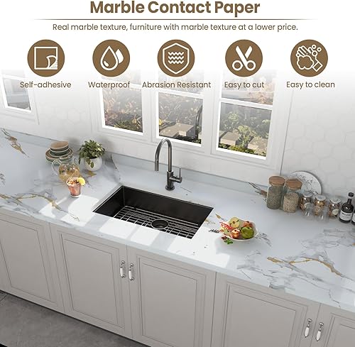 Miniatura 120 de practicalWs Papel tapiz de mármol para despegar y pegar de 15.7 x 236.2 pulgadas, papel de contacto de mármol para armarios y cajones, papel