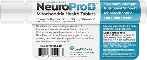 NeuroPro+ - Azul de metileno y complejo C - Tabletas de apoyo de mitocondrias de máxima fuerza - Soporte de claridad mental de acción rápida - 60