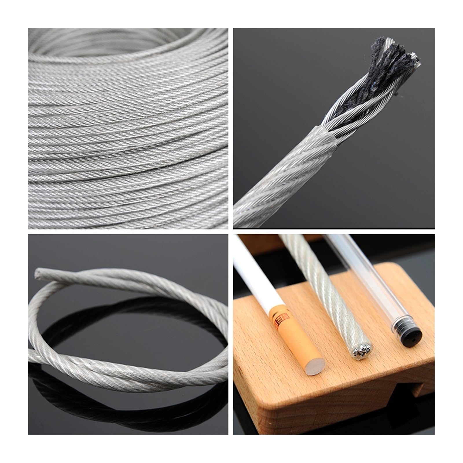 Abschleppseil, Drahtseil, Hebedrahtseil, 50 m, 304 Edelstahl-Drahtseil, weich, mit beschichtetem 3 mm Hebekabel, 7 x Wäscheleine